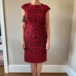 Tadashi Shoji Knockout Red & Black Embroidered Dress